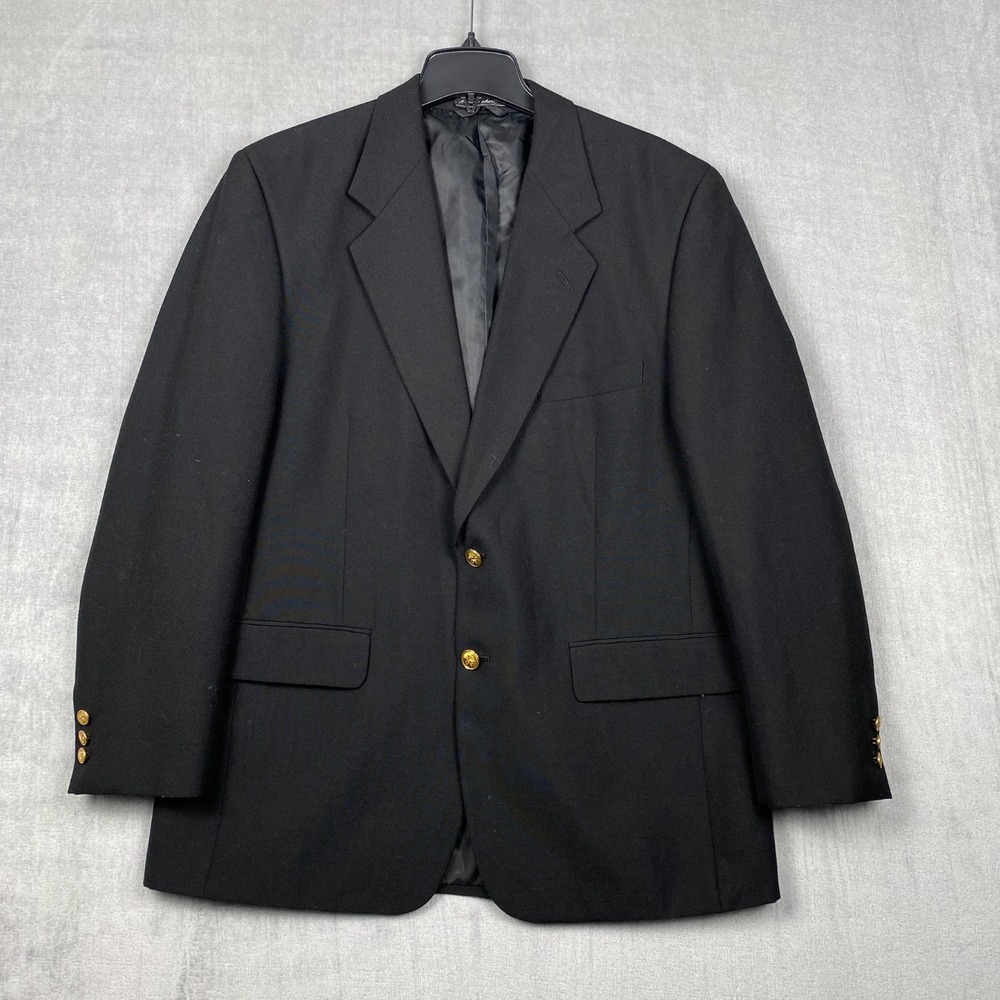 Vtg Bert Pulitzer Sport Coat Mens 42R Black Wool Blend Gold Buttons Academia